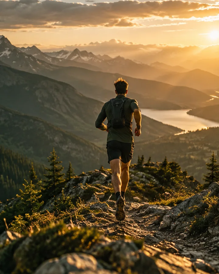 Trail runner on mountainous terrain